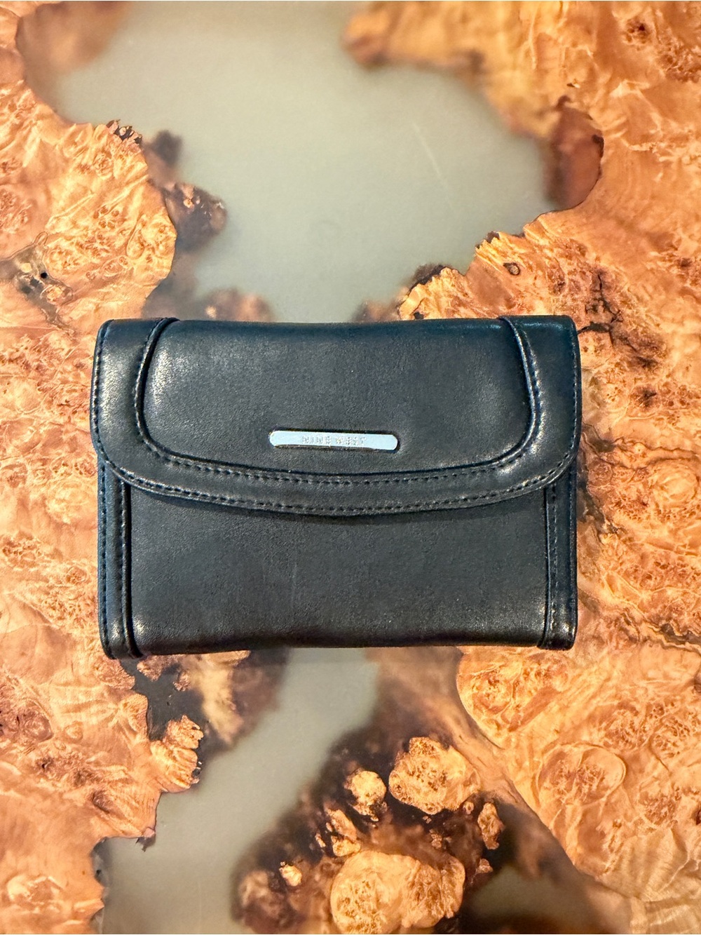 Nine West Black Trifold Leather Wallet with Silver Accent